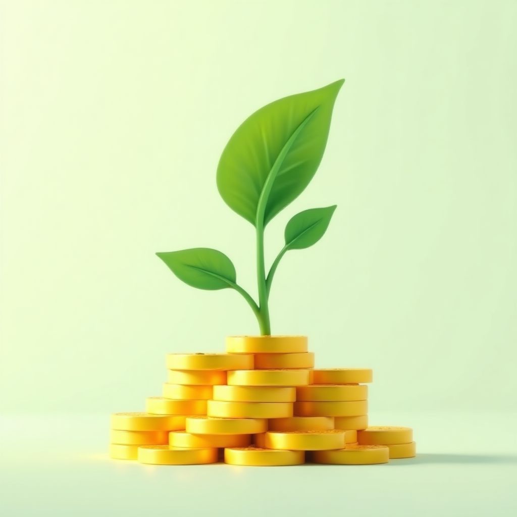 Un brote verde creciendo de una pila de monedas